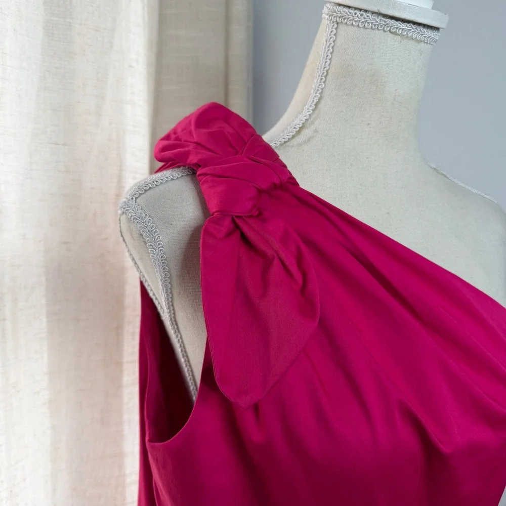 NWT Kate Spade Poplin One Shoulder Sabrina Dress Bow Midi Pink Rosa Plum Size 10